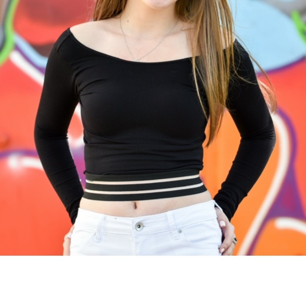 Malibu Sugar black long sleeve scoop neck top, Juniors one size fits all